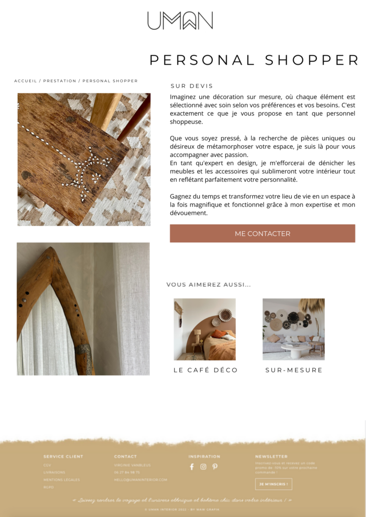 Maquette page personal shopper